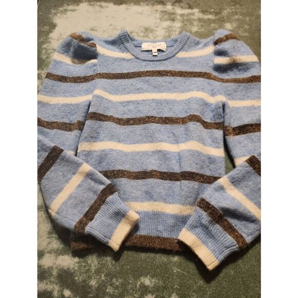 DEREK LAM 10 CROSBY blue striped puff sleeve wool blend sweater sz XS - Picture 2 of 5